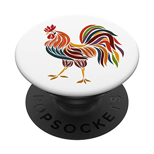 Cool Abstract Line Art With Color Vintage Rooster On White PopSockets Grip and Stand for Phones and Tablets