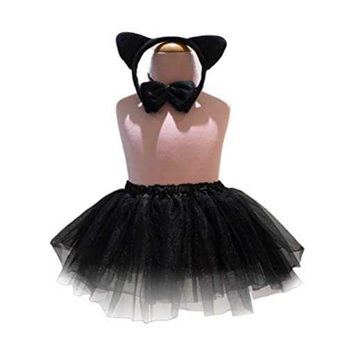 Amosfun Kids Animal Costume Ears Headband Bowtie Tail Tutu Set Cat Costume for Girl Halloween Performance Cosplay Costume