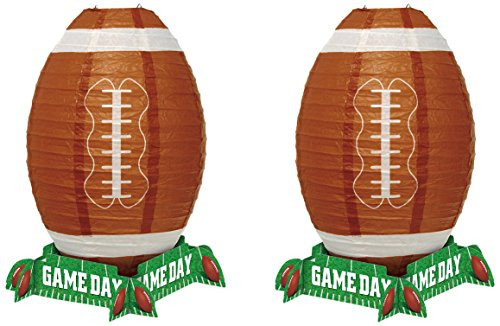 Beistle 59973, 2 Piece Game Day Football Lantern Centerpiece, 11" (Green/White/Brown)