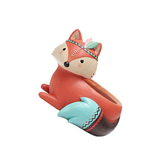 Cabilock Resin Succulent Cactus Flower Pot Cute Fox Shape Porcelain Planter for Indoor Outdoor Garden Home Decoration