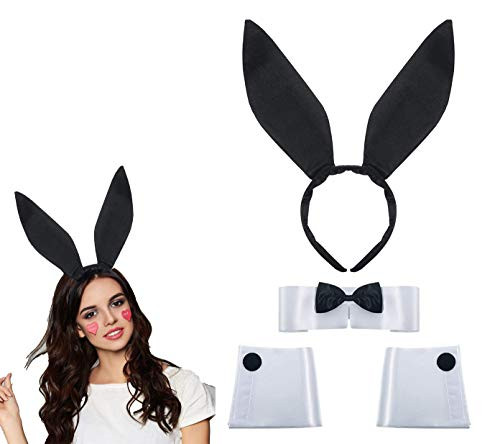 Womens Bunny Costume Set Including Bunny Ears Headband Rabbit Tail and Arm Cuffs for Christmas Halloween Costume Cosplay Party 5 Pcs  White