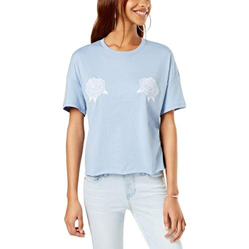 Carbon Copy Womens Cropped Floral T-Shirt Blue S