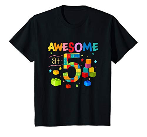 Kids Building Blocks Brick 5th Birthday Boy 5 Years Old Gift T-Shirt