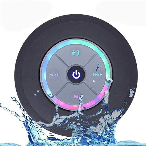 Houkiper Bluetooth Shower Speaker Ipx4 Waterproof 4.0 Bluetooth Speaker with Suction Cup Handsfree Wireless 10m Control Bluetooth Speaker for Bathroom Fm Radio Light Show