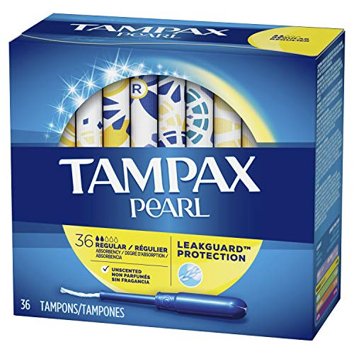 Tampax Pearl Tampons Regular Absorbency with LeakGuard Braid Unscented 36 Count