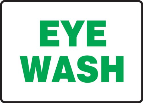 Accuform MFSD423VP Plastic Safety Sign Legend inchEye WASH inch 10 inch Length x 14 inch Width x 0.055 inch Thickness Green on White