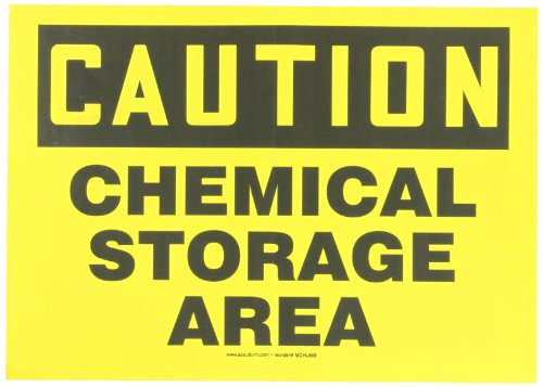 Accuform MCHL668VS Adhesive Vinyl Safety Sign Legend inchCaution Chemical Storage Area inch 10 inch Length x 14 inch Width x 0.004 inch Thickness Black on Yellow