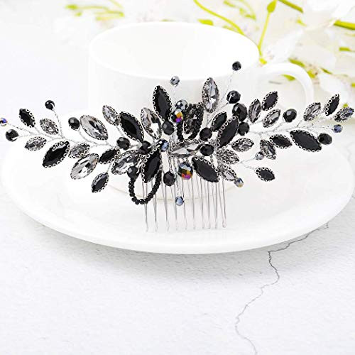 Unicra Bride Wedding Hair Combs Black Delicate Opal Crystal Bridal Headpieces Hair Accessories for Women and Girls  Black