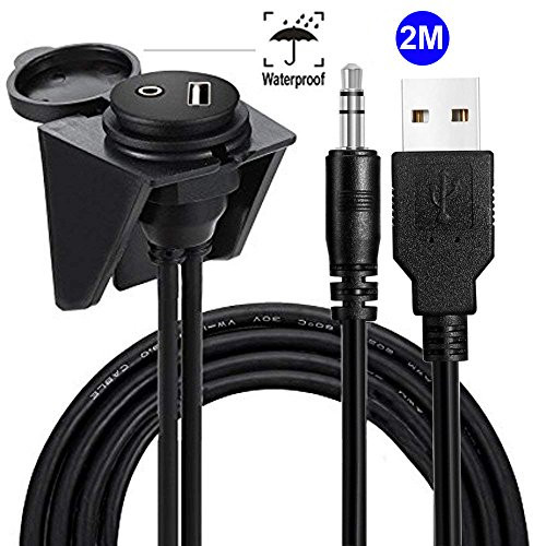 Alait USB Mount Cable 2M 6 Feet USB and 3.5mm Aux Extention Mount, Flush, Dash, Panel Mount Cable for Car, Boat, Motorcycle