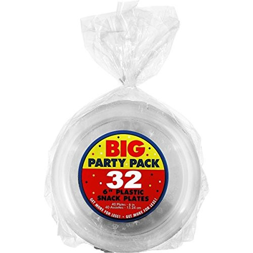 Amscan Reusable Plastic Party Plates for Tableware/Table Dishware, 32 Pieces, Made from Plastic, White, 6" by