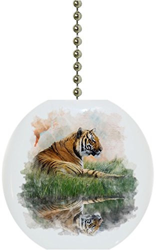 Tiger Grassy Bank Watercolor Solid Ceramic Fan Pull