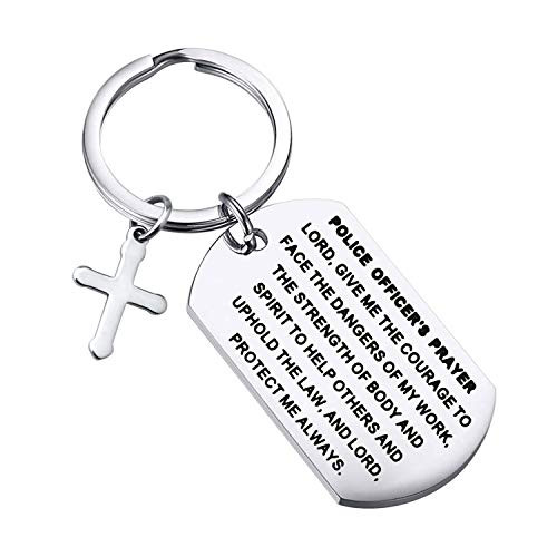 CYTING Police Officer Gift Police Officers Prayer Military Dog Tag Pendant Policeman Keychain Thin Blue Line Jewelry Deployment Gift Police Academy Graduation Gift  Police Officers Prayer Keychain
