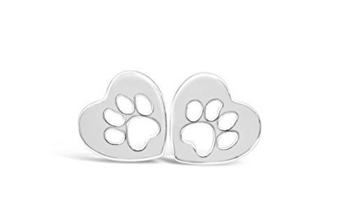 Rosa Vila Heart Dog Paw Print Earrings Puppy Earrings for Owners of All Dog Breeds Dog Remembrance Earrings Veterinarian and K9 Officer Jewelry Gift for Women  Silver Tone