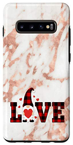Galaxy S10plus  Pink Trendy Cute Red Plaid Small Gnome Love Valentine Gift Case