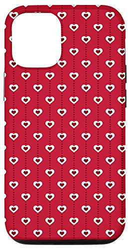 iPhone 12 12 Pro White Red Lines Hearts Romantic Design Pattern Gift Case