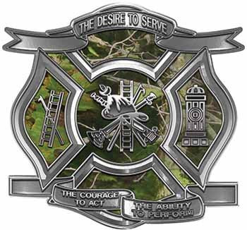 The Desire To Serve Firefighter Maltese Cross Reflective Decal in Camouflage