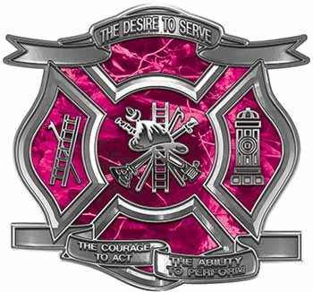 The Desire To Serve Firefighter Maltese Cross Reflective Decal in Pink Camouflage