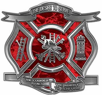 The Desire To Serve Firefighter Maltese Cross Reflective Decal in Red Camouflage