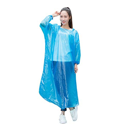 ZSBAYU 1PC Disposable Adult Rain Poncho Emergency Waterproof Rain Coat Hiking Camping Hood Rainjacket Raincoat Blue