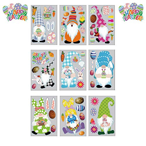 Easter Wall Stickers Window Glass Stickers Bunny Wall Decals Easter Wall Stickers Decor Bedroom Easter Eggs Removable PVC Wall Stickers for Girls Kids School Party Decorations Supplies  B