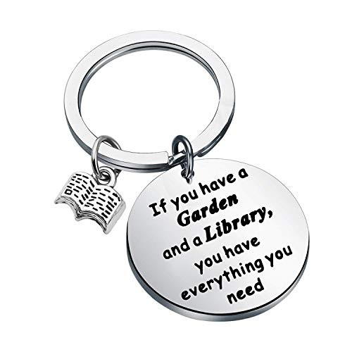 WSNANG Book Lover Gifts Keychain Book Lover Jewelry Gift for Writers Librarian Book Lover Gift Bibliophile Gift If You Have a Garden and a Library You Have