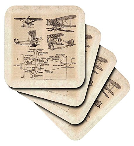 3dRose Early 1900S Sketch of Airplanes - Soft Coasters, Set of 4 (CST_62138_1)