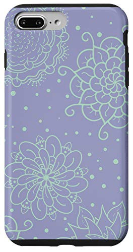 iPhone 7 Plus 8 Plus Green Purple Line Flowers Gift Cute Floral Pattern Case