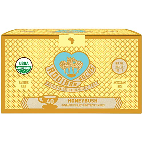 Honeybush Tea Immune Support Teabags - 40 Organic Non GMO Naturally Caffeine Free South African Mountain Honeybush Tagless Herbal Tea Bags by Rooibos Rocks. Feel the Goodness and boost your immunity Honeybush Tea Immune Support Teabags - 40 Organic Non GMO Naturally Caffeine Free South African Mountain Honeybush Tagless Herbal Tea Bags by Rooibos Rocks. Feel the Goodness and boost your immunity