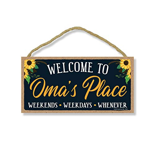 Honey Dew Gifts Welcome to Oma s Place Wooden Home Decor for Grandma Hanging Decorative Wall Sign 5 Inches by 10 Inches