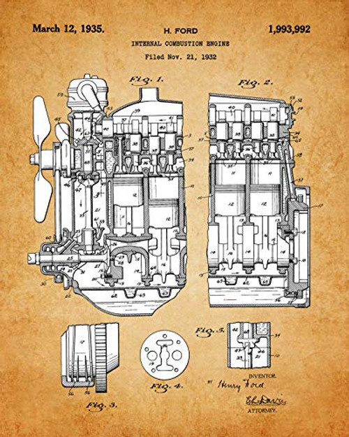 Vintage Ford Poster Patent Prints - Set of 2 8x10 Unframed Ford Wall Decor for Home Office Man Cave Dorm and Bedroom - Creative Gift Idea for Ford Wall Art Enthusiasts