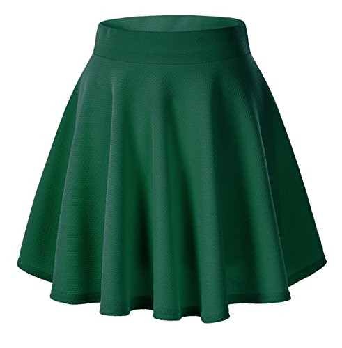 Urban CoCo Womens Basic Versatile Stretchy Flared Casual Mini Skater Skirt  Small Green