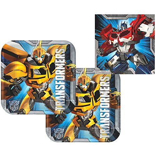 Transformers Party Pack for 16 Guests - 16 Dessert Plates and 16 Beverage Napkins