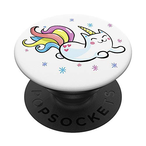 Cute Caticorn Unicorn Cat Rainbow Kitty Design on White PopSockets PopGrip Swappable Grip for Phones  and  Tablets