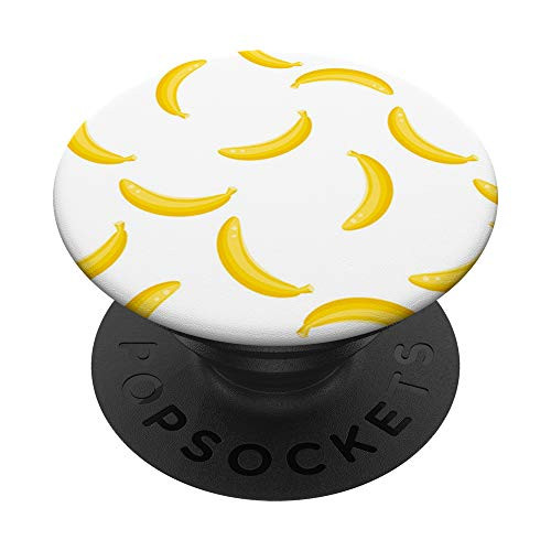 Cute Yellow Banana Pattern Design Fruit Lover On White PopSockets Grip and Stand for Phones and Tablets