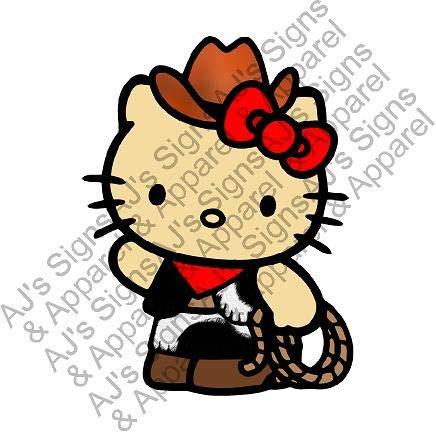 Hello Kitty Cowgirl 5 inch x 3.77 inch Car Window Wall MacBook Notebook Laptop Sticker Decal