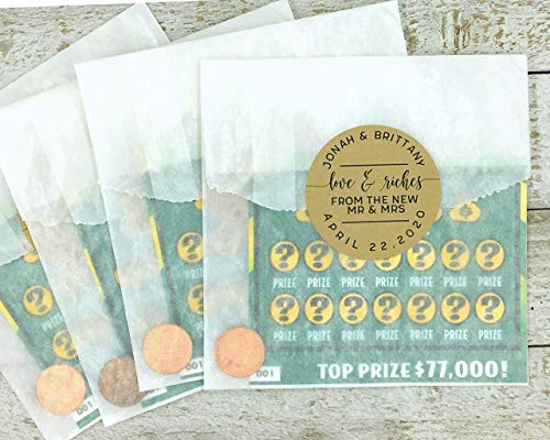 Personalized Wedding Favor Bags and Stickers - Set of 20 Love and Riches Unique Lottery Guest Gift