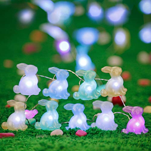 Impress Life Easter Rabbit Bunny Lights Festive String Lights 5 Colors Battery Operated with Remote for Indoor Outdoor Party Wedding Camping Birthday Bedroom House Patio Home Parties Decor
