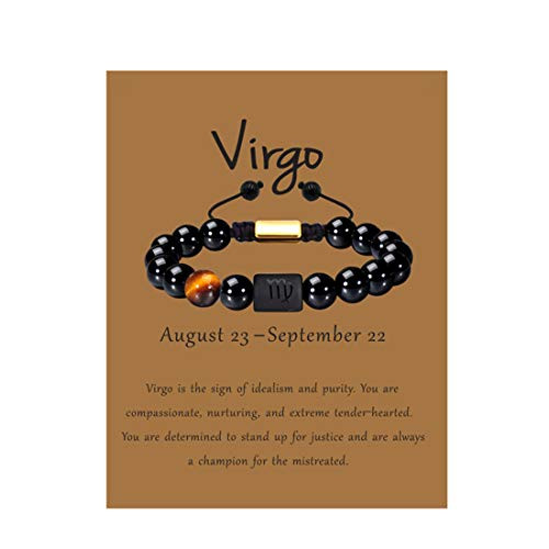 VLINRAS Virgo Gifts Men Women Zodiac Virgo Bracelet Braided Adjustable Black Onyx Horoscope Birthday Jewelry VLINRAS Virgo Gifts Men Women Zodiac Virgo Bracelet Braided Adjustable Black Onyx Horoscope Birthday Jewelry