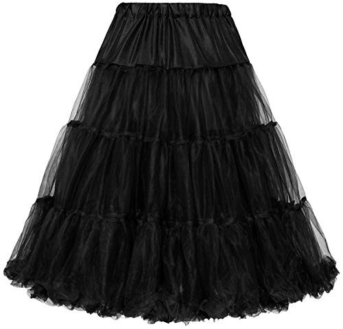 ZAPAKA 1950s Petticoat Vintage Rockabilly Tulle Crinoline Underskirts for Women Black L