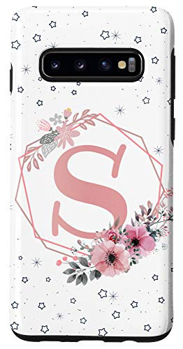 Galaxy S10 Initial Letter S phone case Flower Pink Monogram Elegant Case