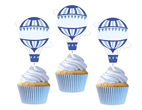 Hot Air Balloon Cupcake Toppers 12pcs - Cloud Cake Picks Baby Shower Themed Boy Birthday Decoration Party Supplies
