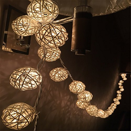 COTW Handmade Rattan Balls Led Light 8 Remote Control Battery Power Source Romantic Decorative Led String Lights Indoor for House Bedroom Holiday Celebrations Weddings Parties Festivals-Cream White