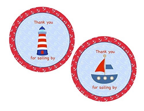 Nautical Thank You Stickers 24 pcs Sailor Favor Tags Birthday Decoration Party Supplies Anchor Baby Shower Themed Celebration