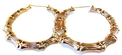 Large 3 Inch Hoop Earrings Gold Tone Full Bamboo Hoop Earrings Shiny Bamboo Large 3 Inch Hoop Earrings Gold Tone Full Bamboo Hoop Earrings Shiny Bamboo