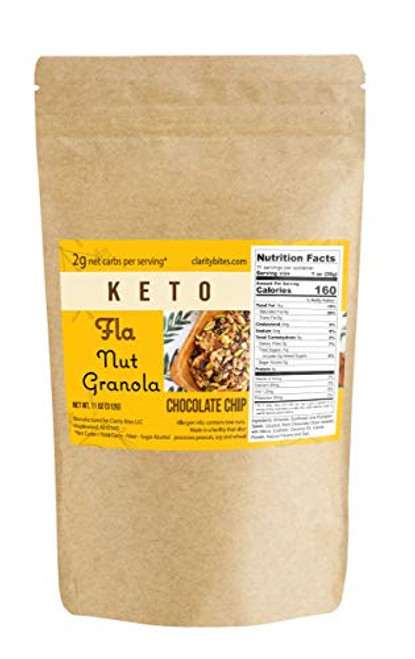 Fla Keto Granola Low Carb Cereal with Chocolate Chips - Vegan Sugar  and  Grain Free Nut Snacks Ketogenic Diet Friendly Healthy Snack  and  Breakfast Food - 11oz bag  11 servings