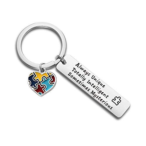 MYOSPARK Autism Awareness Keychain with Puzzle Pieces Heart Charm Inspirational Autism Jewelry Gift for Autistic Autism Mom  Autism Keychain