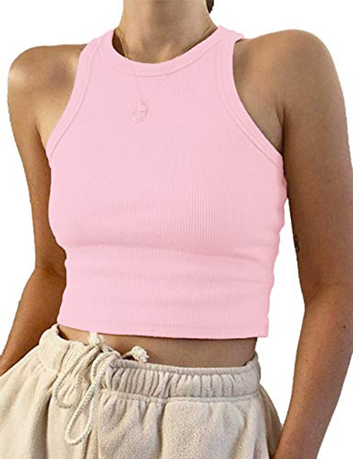 Meladyan Womens Round Neck Basic Racerback Camisole Rib-Knit Solid Sleeveless Crop Tank Tops Small Light Pink Meladyan Womens Round Neck Basic Racerback Camisole Rib-Knit Solid Sleeveless Crop Tank Tops Small Light Pink