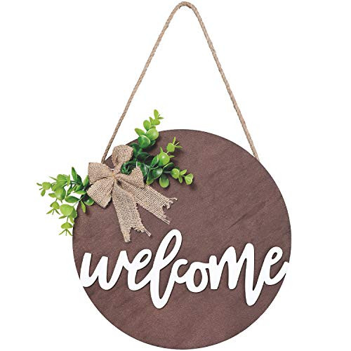 Welcome Sign Rustic Front Door Decor Round Wood Hanging Sign Welcome Sign for Farmhouse Rustic Wooden Door Hangers Front Porch Decor Outdoor Hanging Vertical Sign Brown