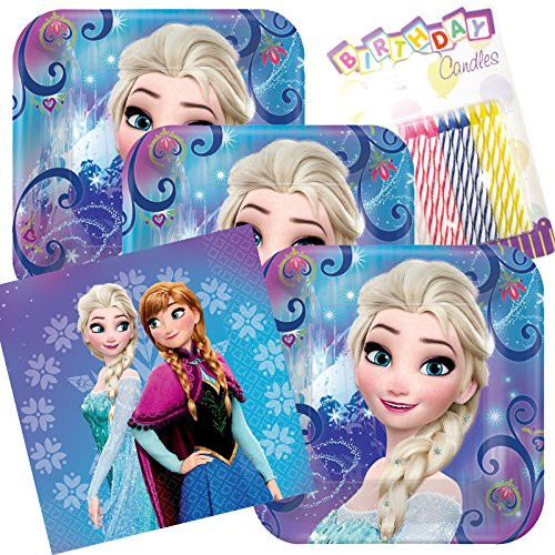 Lobyn Value Pack Disney Frozen Party Plates and Napkins Serves 16 With Birthday Candles