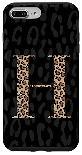 iPhone 7 Plus 8 Plus Black Leopard print monogram letter H cheetah for women Case